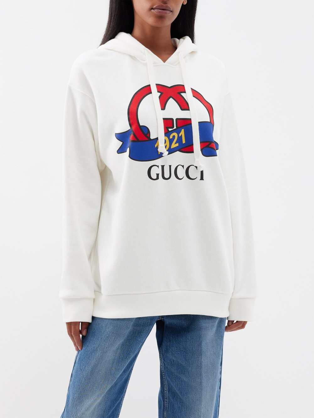 

Худи из хлопкового джерси с принтом interlocking g Gucci, белый
