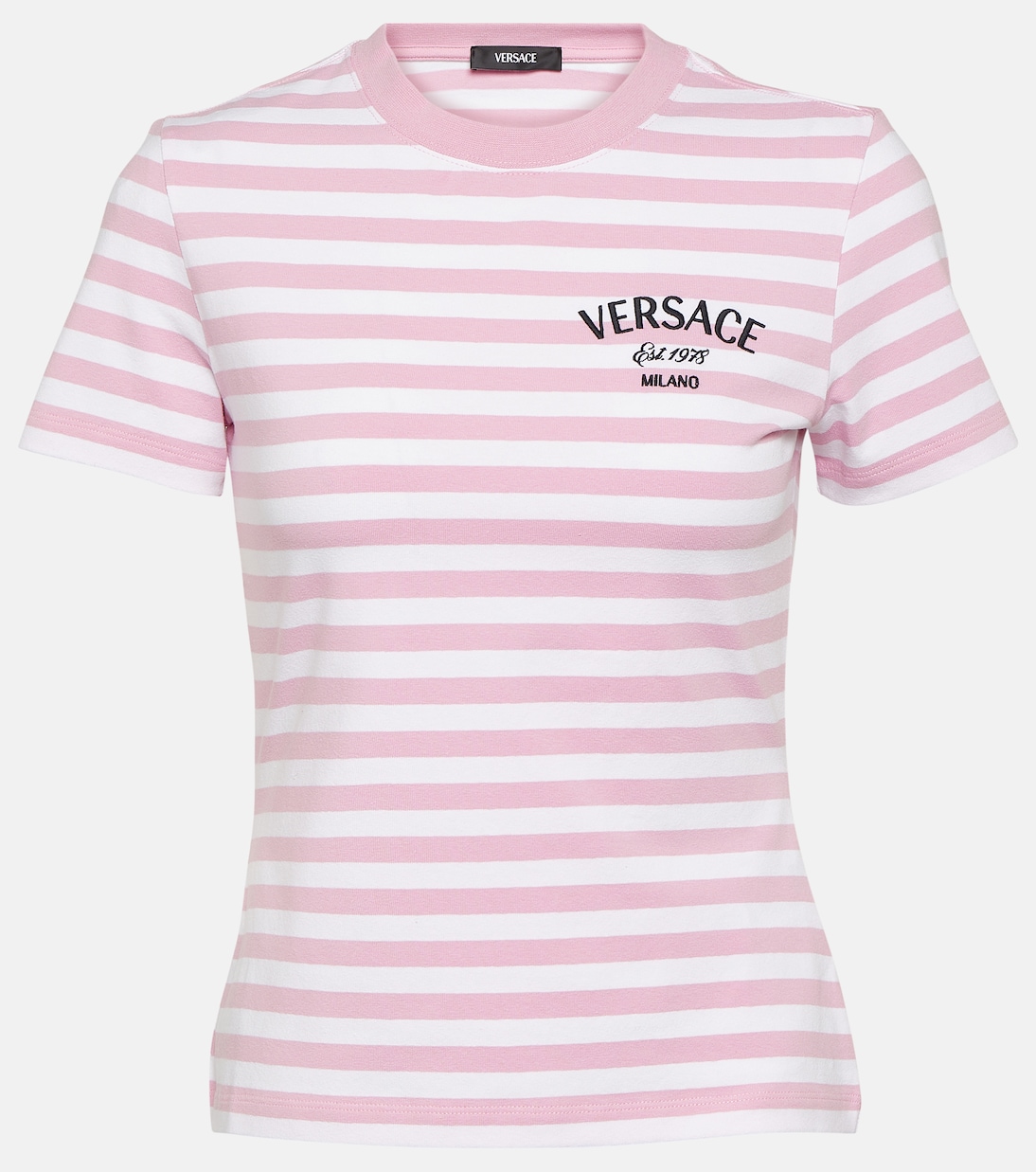 Полосатая футболка из хлопкового джерси Versace, мультиколор фотографии