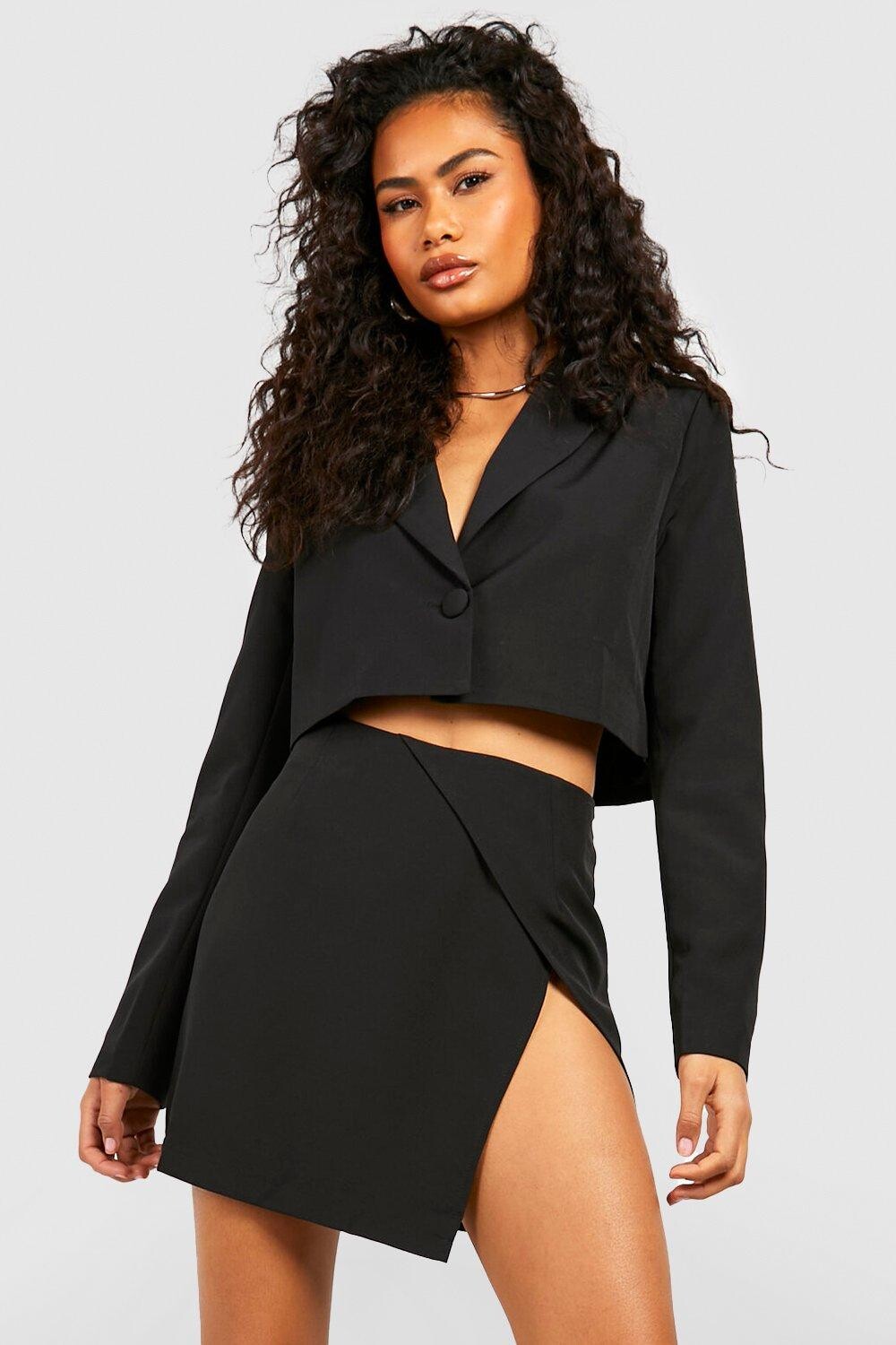 

Неоновая мини-юбка с разрезом бедро Boohoo, черный