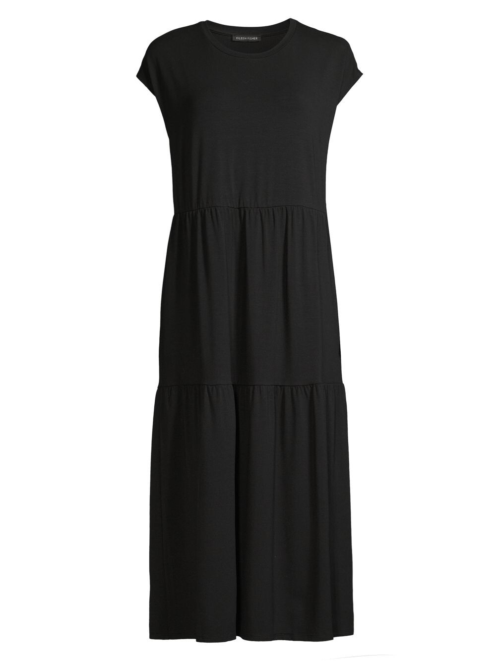 

Ярусное трикотажное платье-миди с рукавами-крылышками Eileen Fisher, черный
