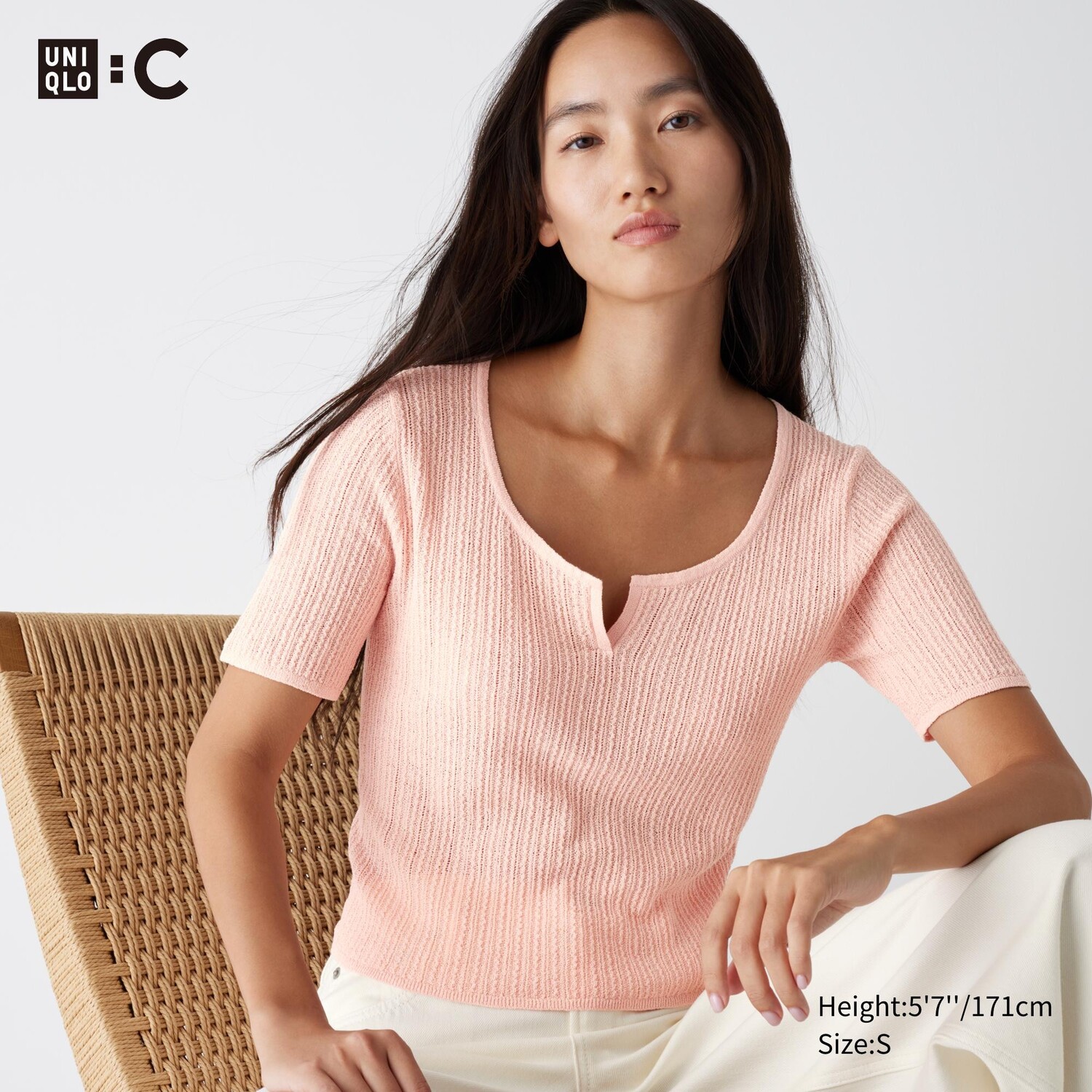 

Короткий свитер среднего рукава UNIQLO, розовый
