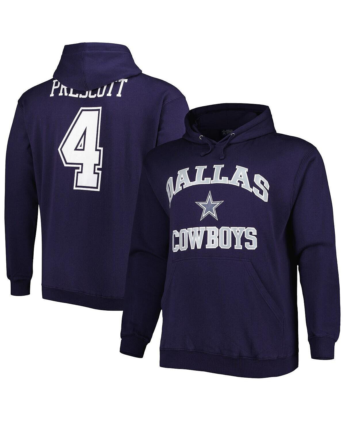 

Мужской темно-синий флисовый пуловер с капюшоном Dak Prescott Dallas Cowboys Big and Tall с именем и номером Profile