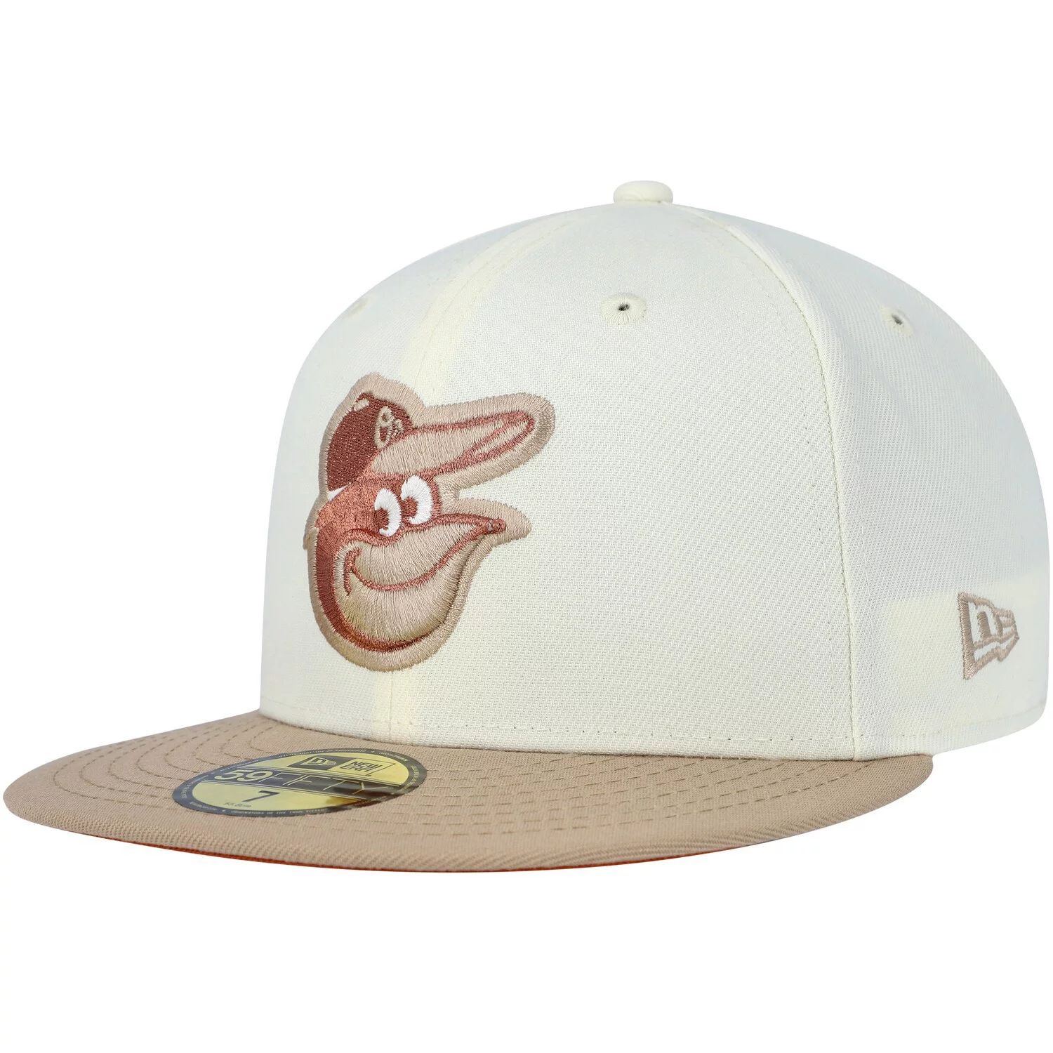 

Мужская новая эра кремового цвета Baltimore Orioles Chrome Camel Rust Undervisor 59FIFTY Облегающая шляпа New Era