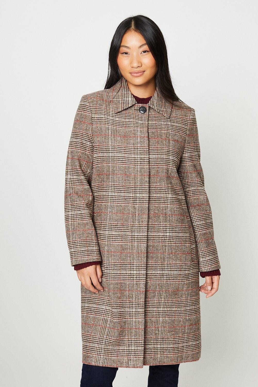

Пальто в клетку Petite с начесом Dorothy Perkins, коричневый