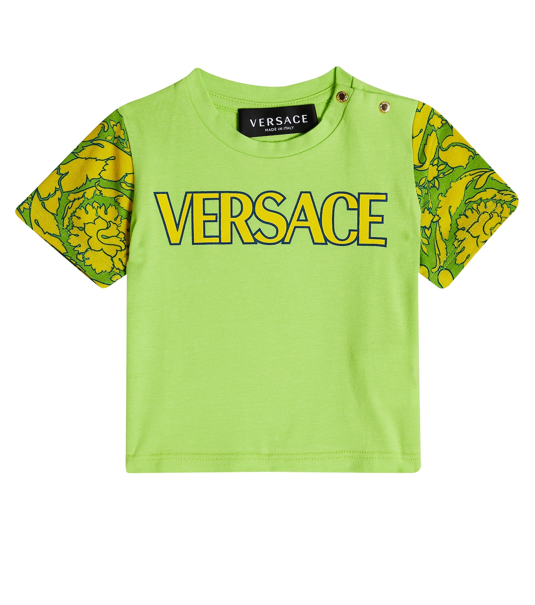 Футболка силуэта baby barocco из смесового хлопка Versace Kids, зеленый цена и фото