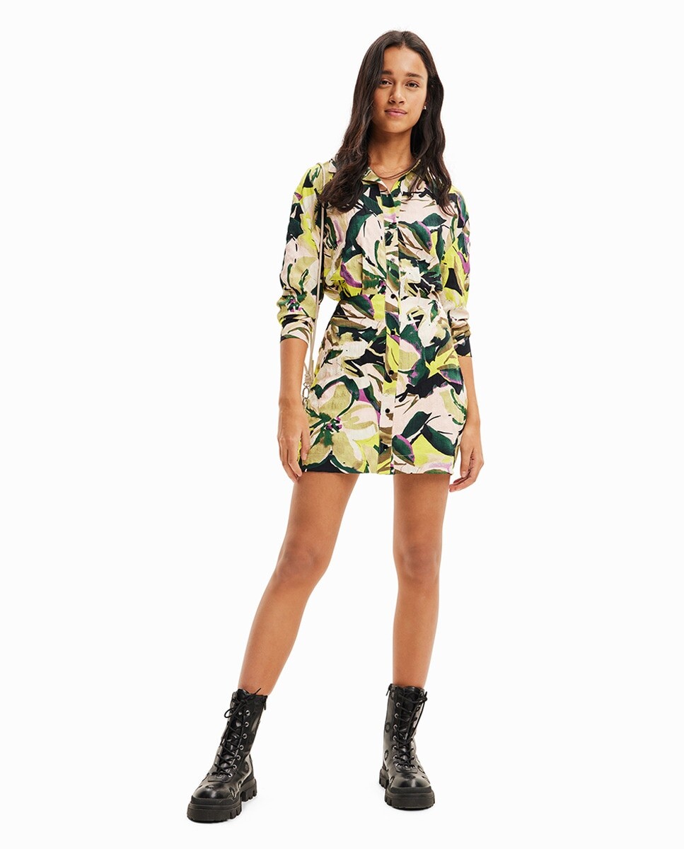 

Короткое платье-рубашка с камуфляжным принтом Desigual, белый