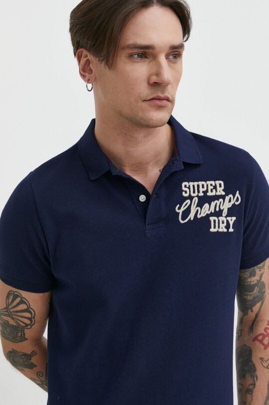 

Хлопковая рубашка-поло Superdry, темно-синий
