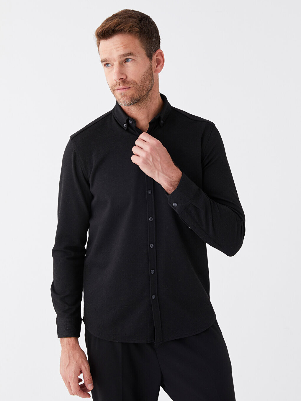 

Мужская рубашка Добби Slim Fit с длинным рукавом LCWAIKIKI Classic, новый черный