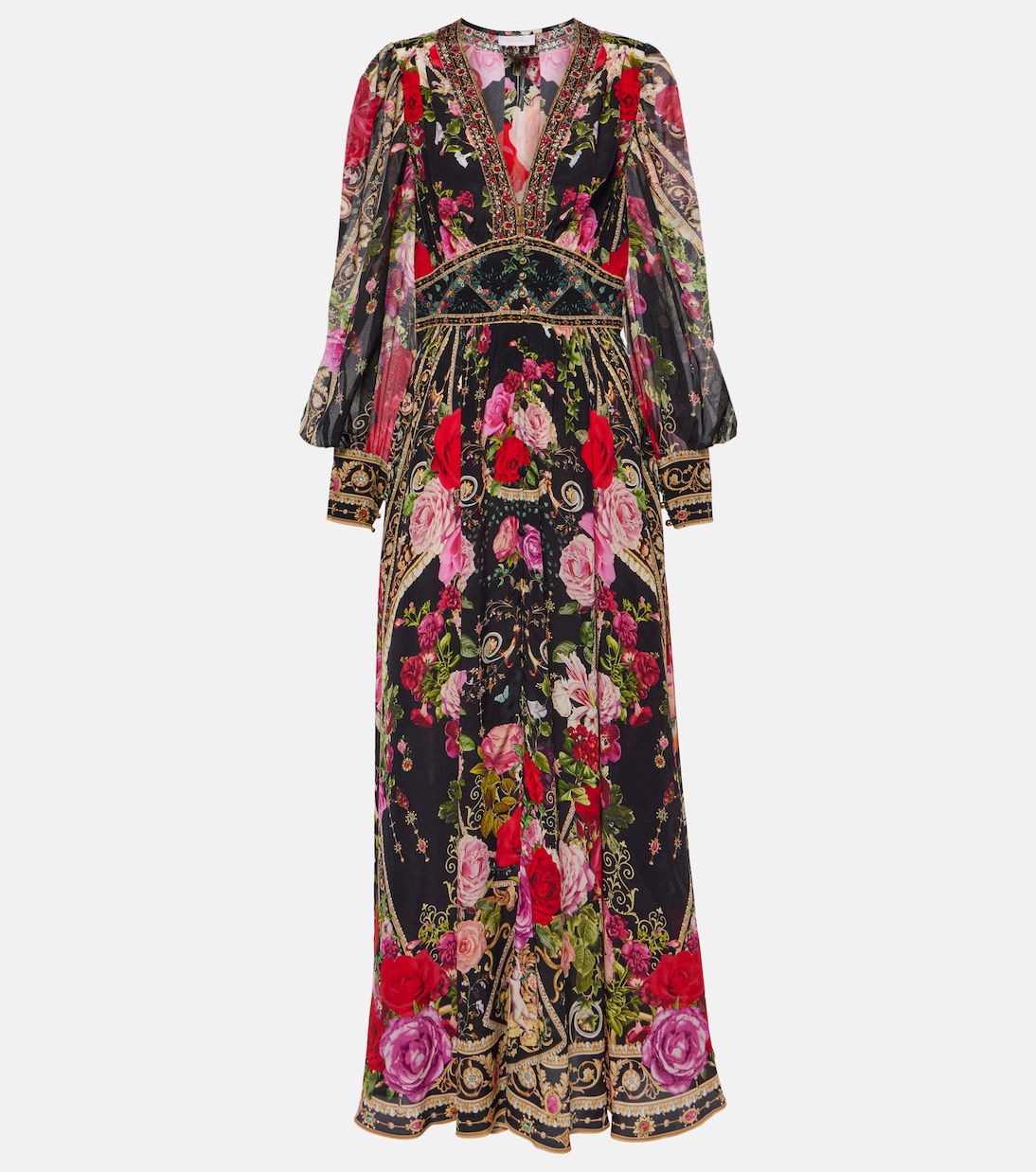 Шелковое платье макси с цветочным принтом Camilla, мультиколор