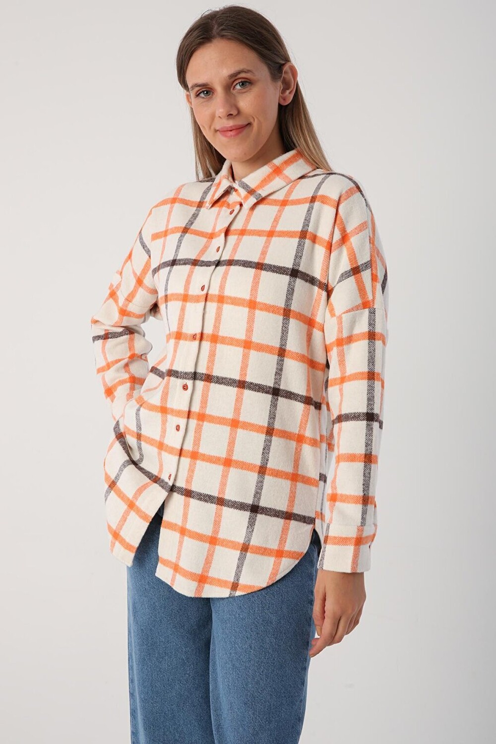 

Экрю-оранжевая туника-рубашка-рубашка Oversize Lumberjack ALL DAY
