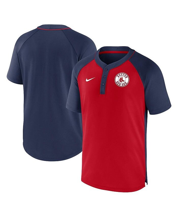 

Мужская темно-синяя красная футболка Boston Red Sox City Plate Performance Henley Raglan Nike, синий