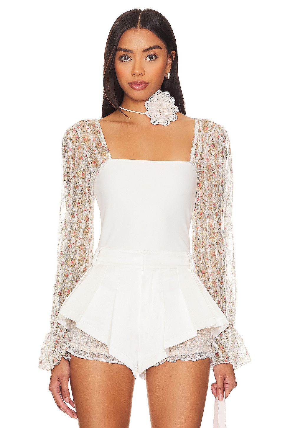 Топ Free People x Intimately FP Gimme Butterflies Long Sleeve In Ivory Combo, цвет Ivory Combo