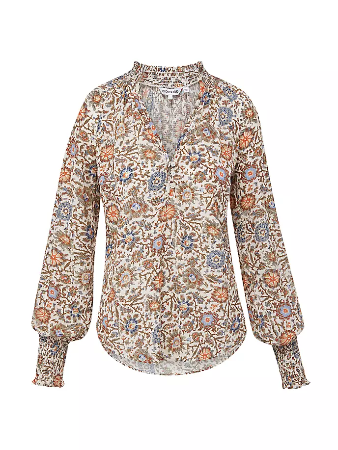 цена Блуза Alexandria из хлопковой смеси с цветочным принтом Veronica Beard, цвет etched floral print ecru