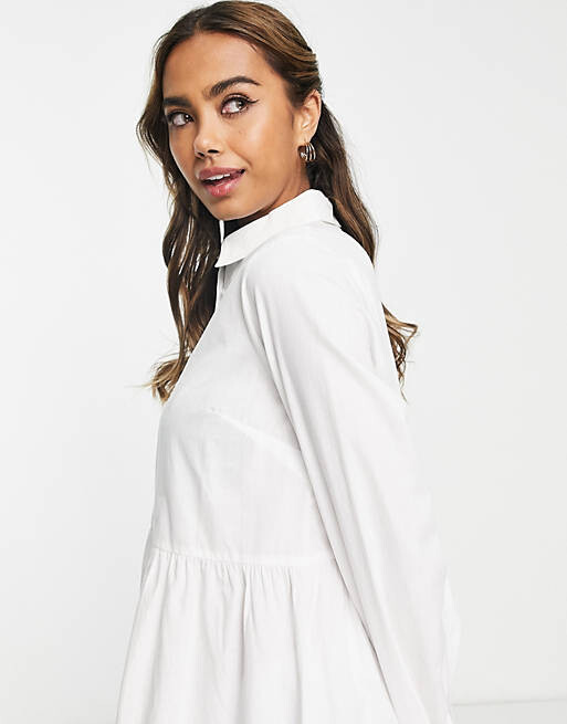 

Белое хлопковое свободное платье-рубашка мини ASOS DESIGN, Белый