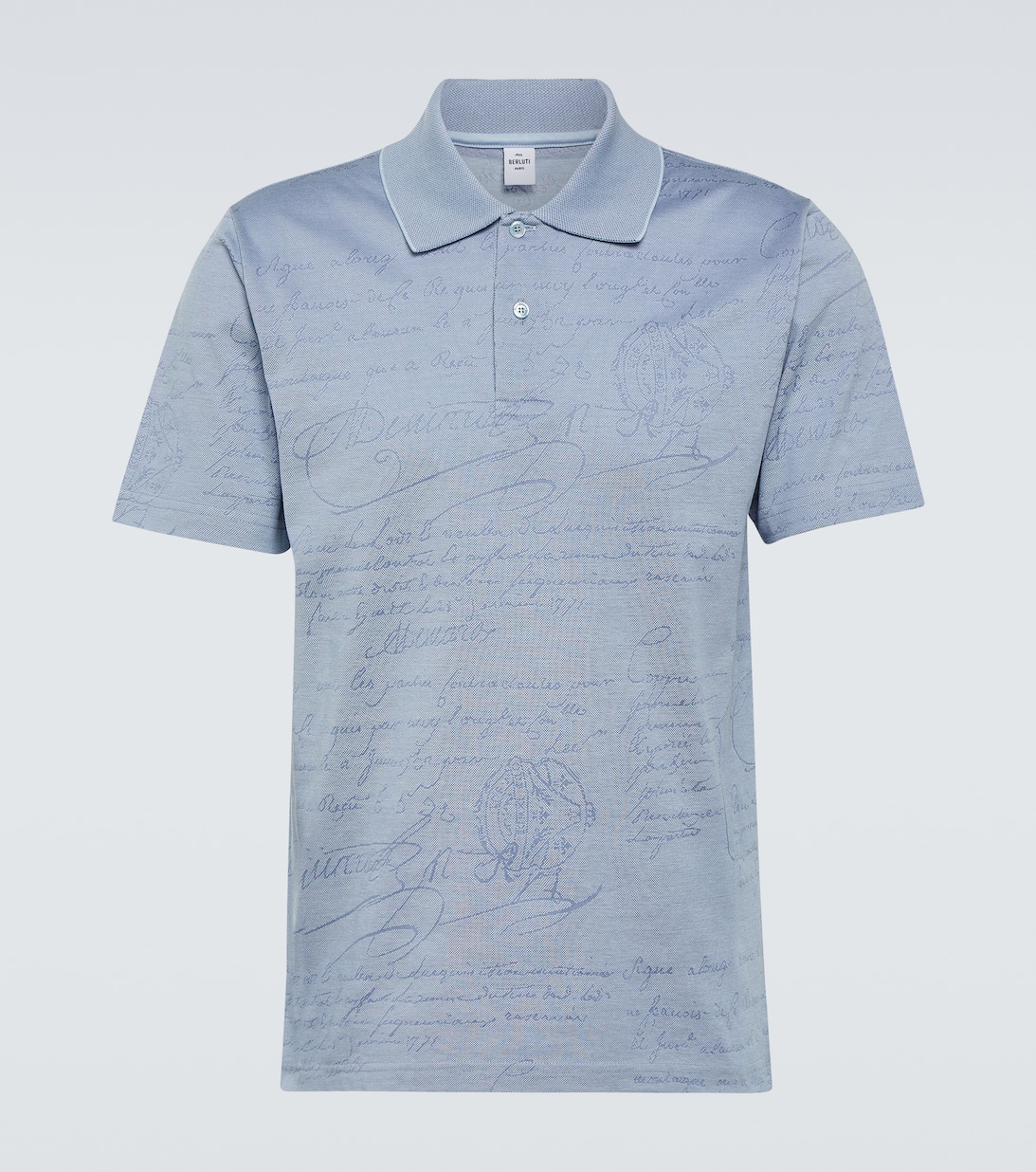 Рубашка-поло Scritto из хлопкового пике Berluti, синий