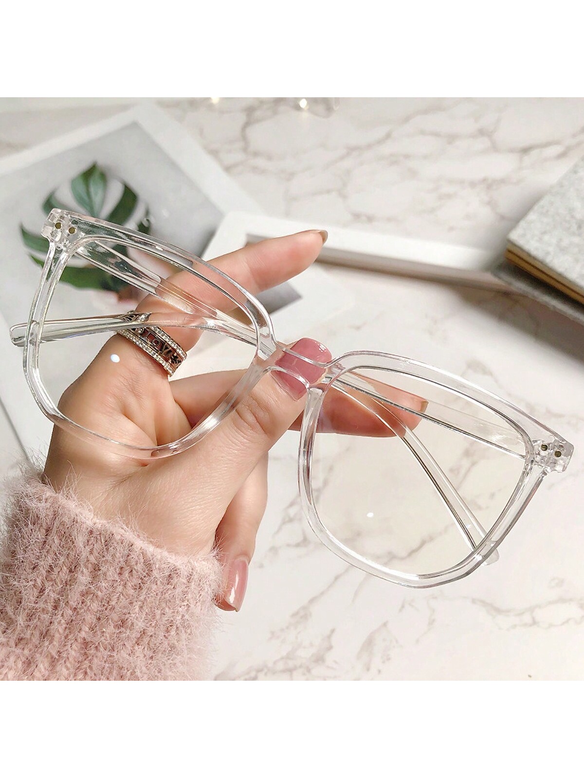 1шт Прозрачные очки в квадратной оправе с заклепками, уличный стиль цена и фото