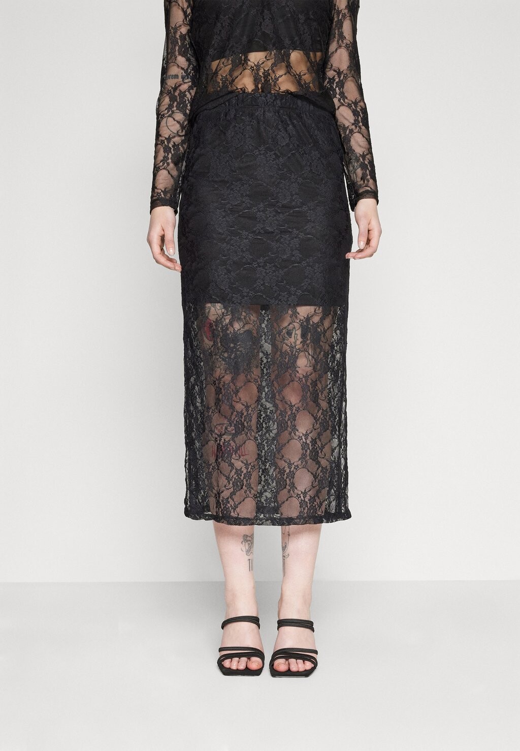 Юбка Pieces PCNACY LACE ANKLE SKIRT, черный