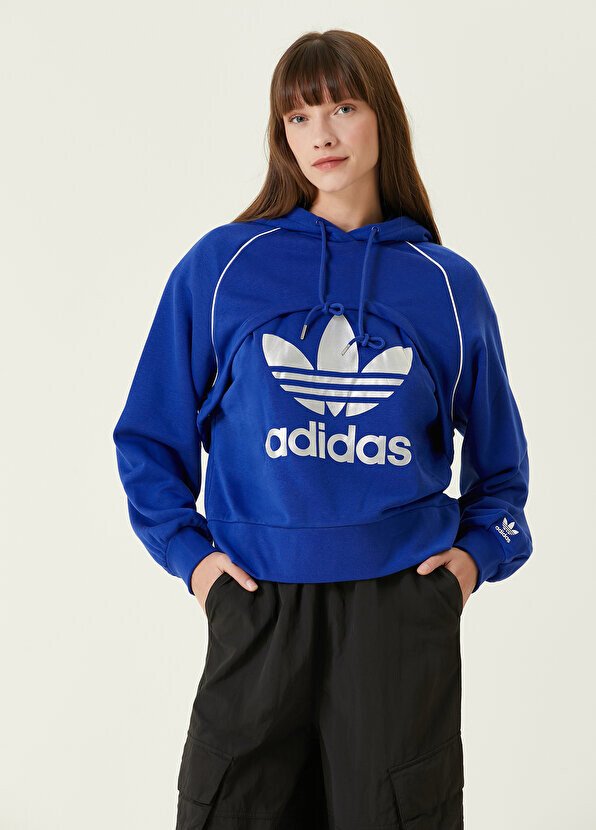 

Синяя толстовка с капюшоном и большим логотипом Adidas, Синий
