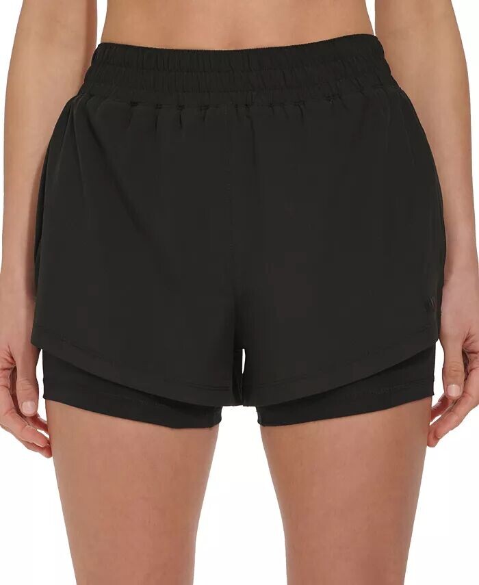 

Женские однотонные двухслойные шорты для тренинга DKNY, черный