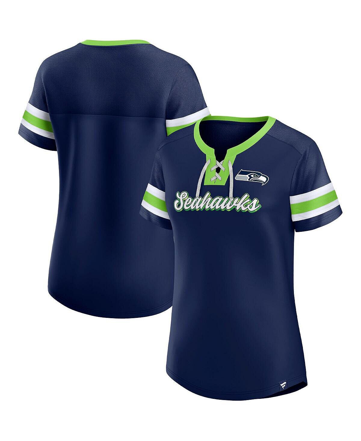 

Женская фирменная темно-синяя футболка Seattle Seahawks размера плюс Original State на шнуровке Fanatics, темно-синий
