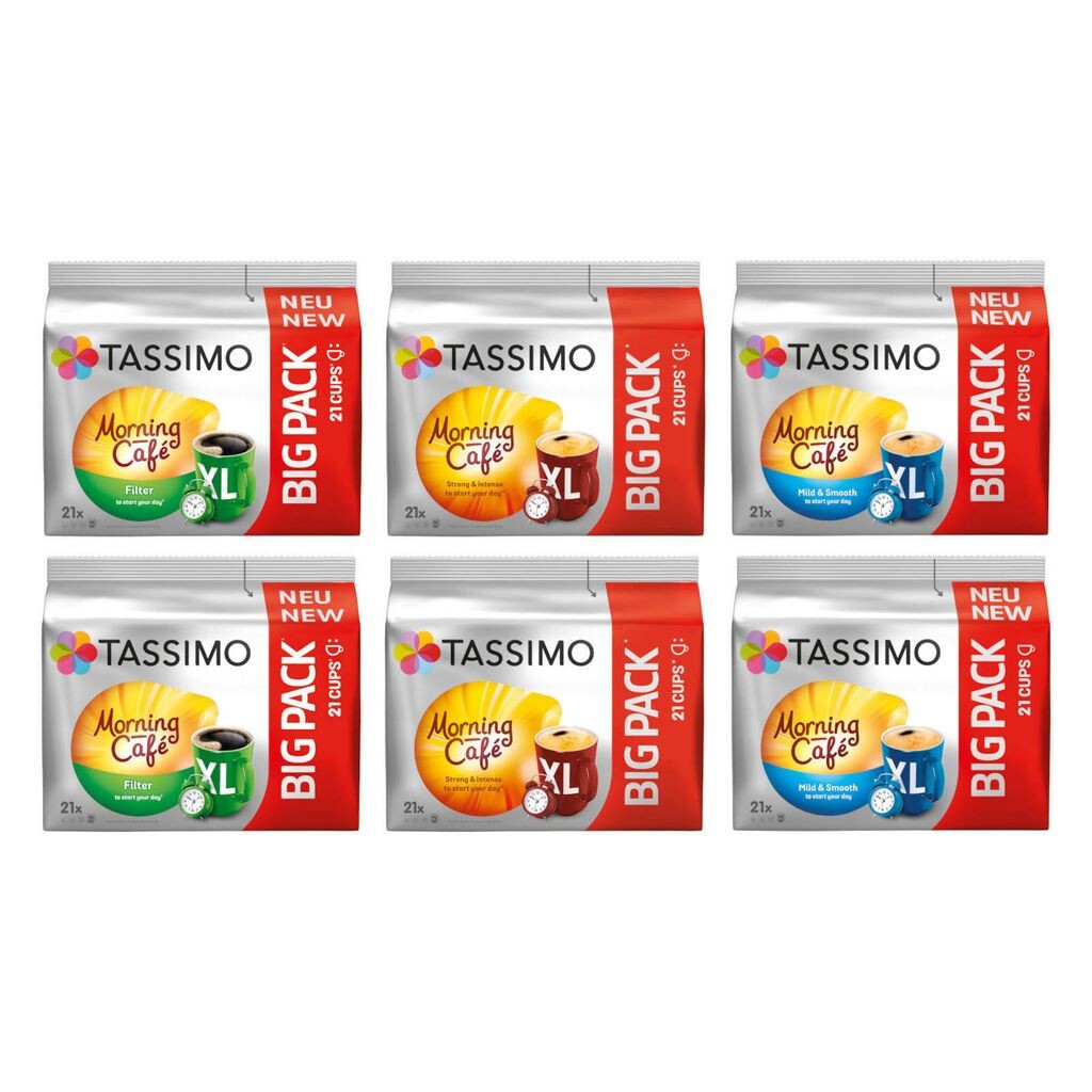 

Tassimo Morning Café XL Большие упаковки Микс-пакет 3 сорта 6 упаковок 126 напитков