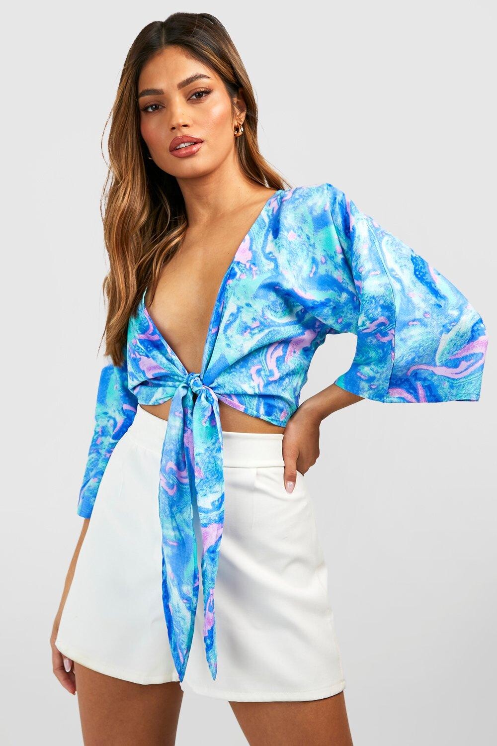 Топ с принтом tie dye marble Boohoo, синий