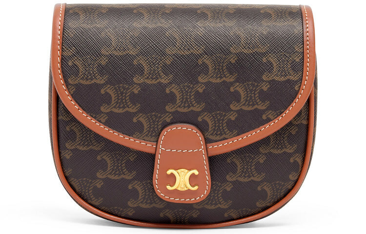 

Сумка CELINE Mini Besace Triomphe через плечо из парусины и телячьей кожи, черный/коричневый