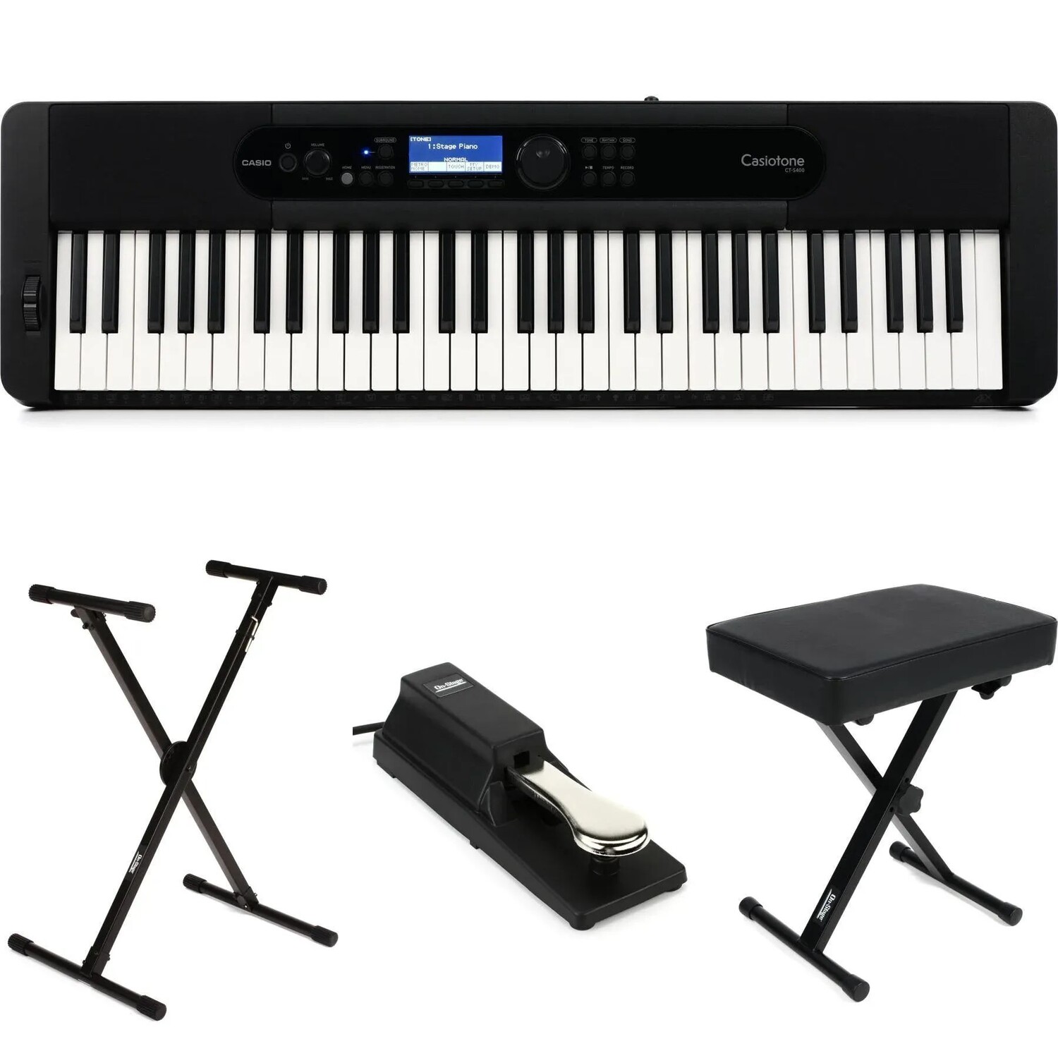 

Casio CT-S400, 61-клавишная ультрапортативная клавиатура-аранжировщик, комплект предметов первой необходимости — черный