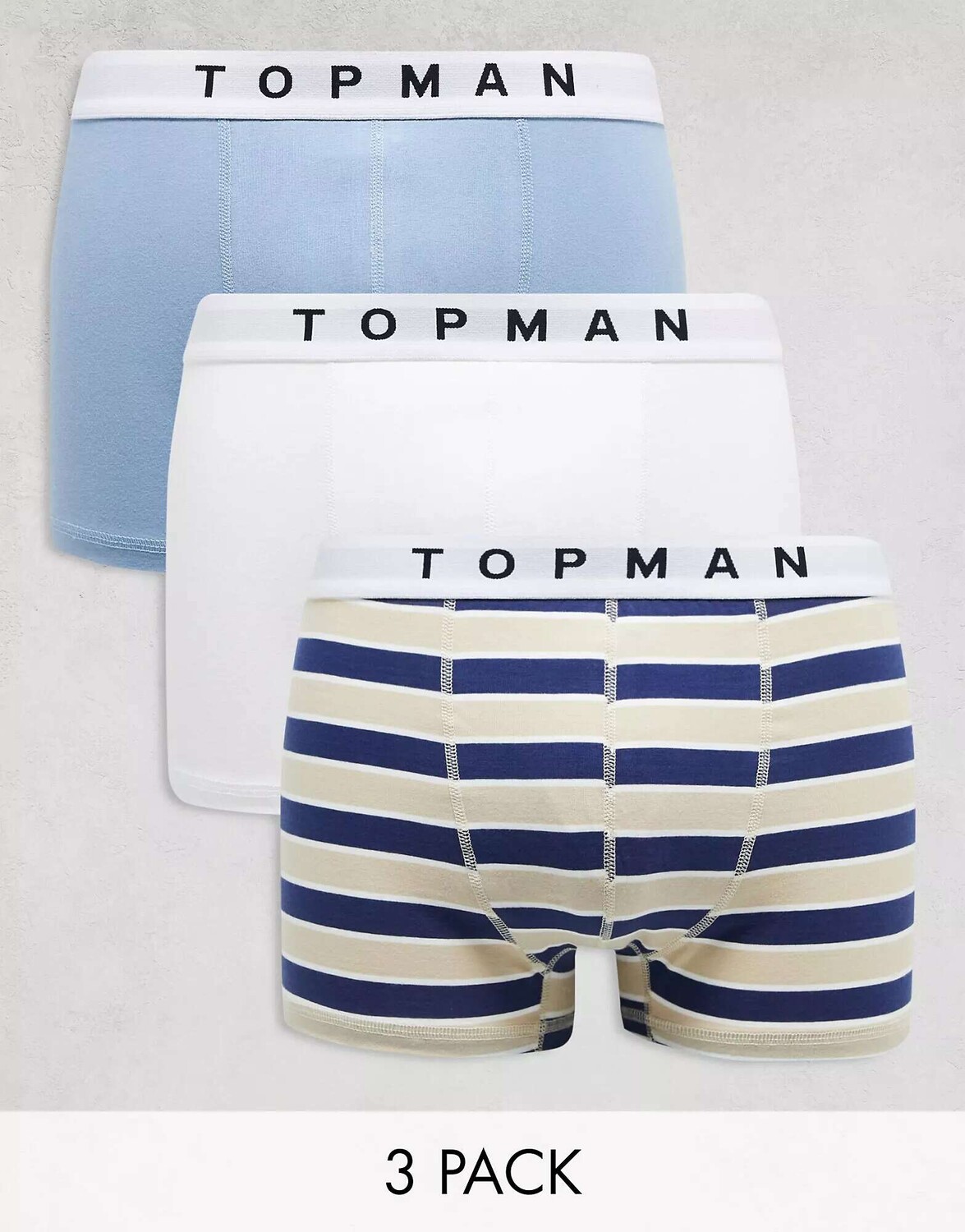

Три пары плавок Topman в синюю, белую и темно-синюю полоску
