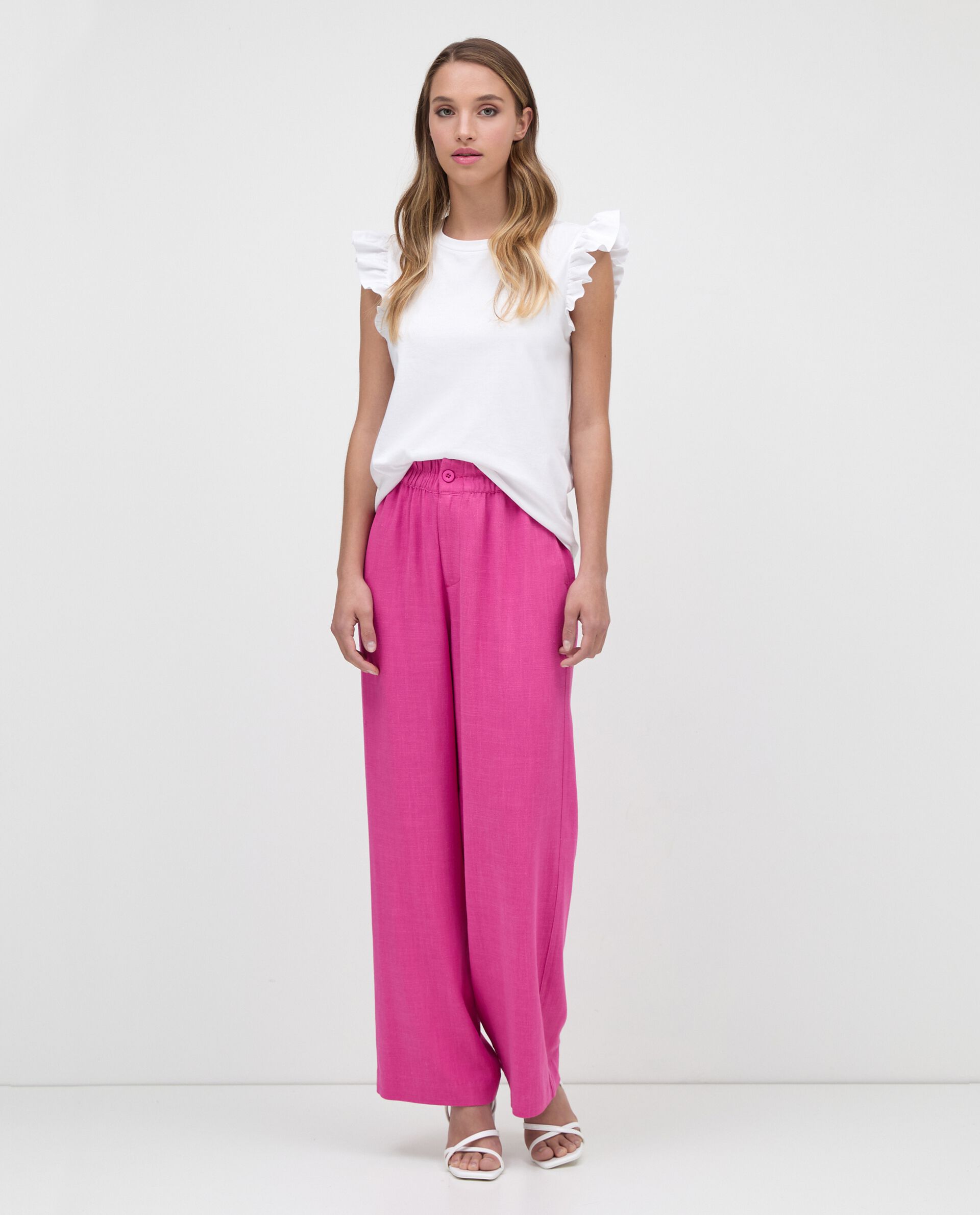 Женские брюки-палаццо из смесового льна с бумажным пакетом на талии NICE&CHIC, фуксия розовая