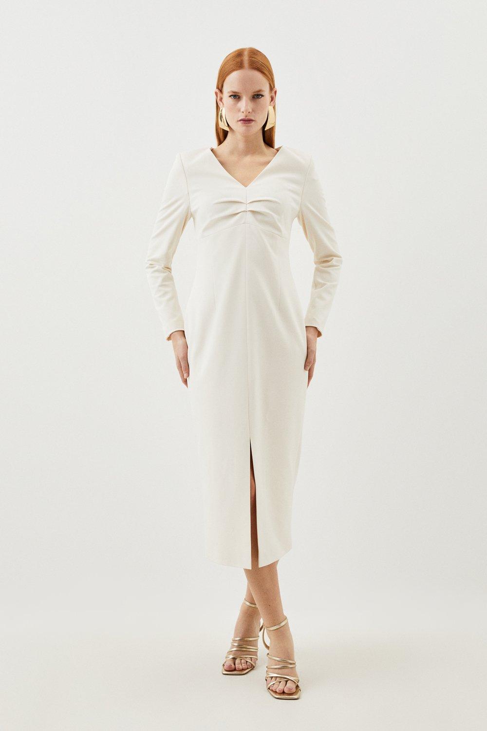 цена Платье миди с длинными рукавами и рюшами на заказ Karen Millen, белый