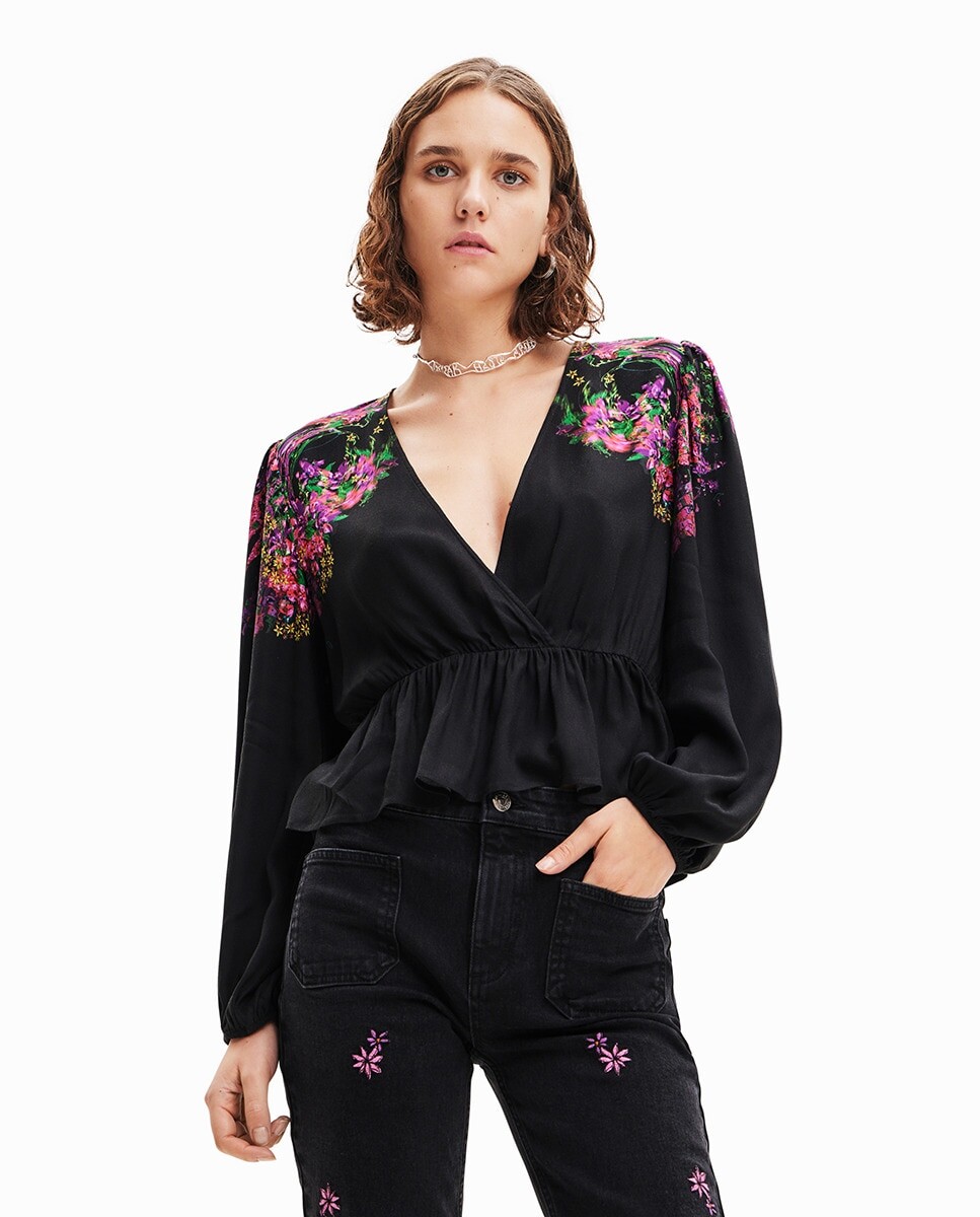 

Блузка с цветочным запахом Digital Desigual, черный