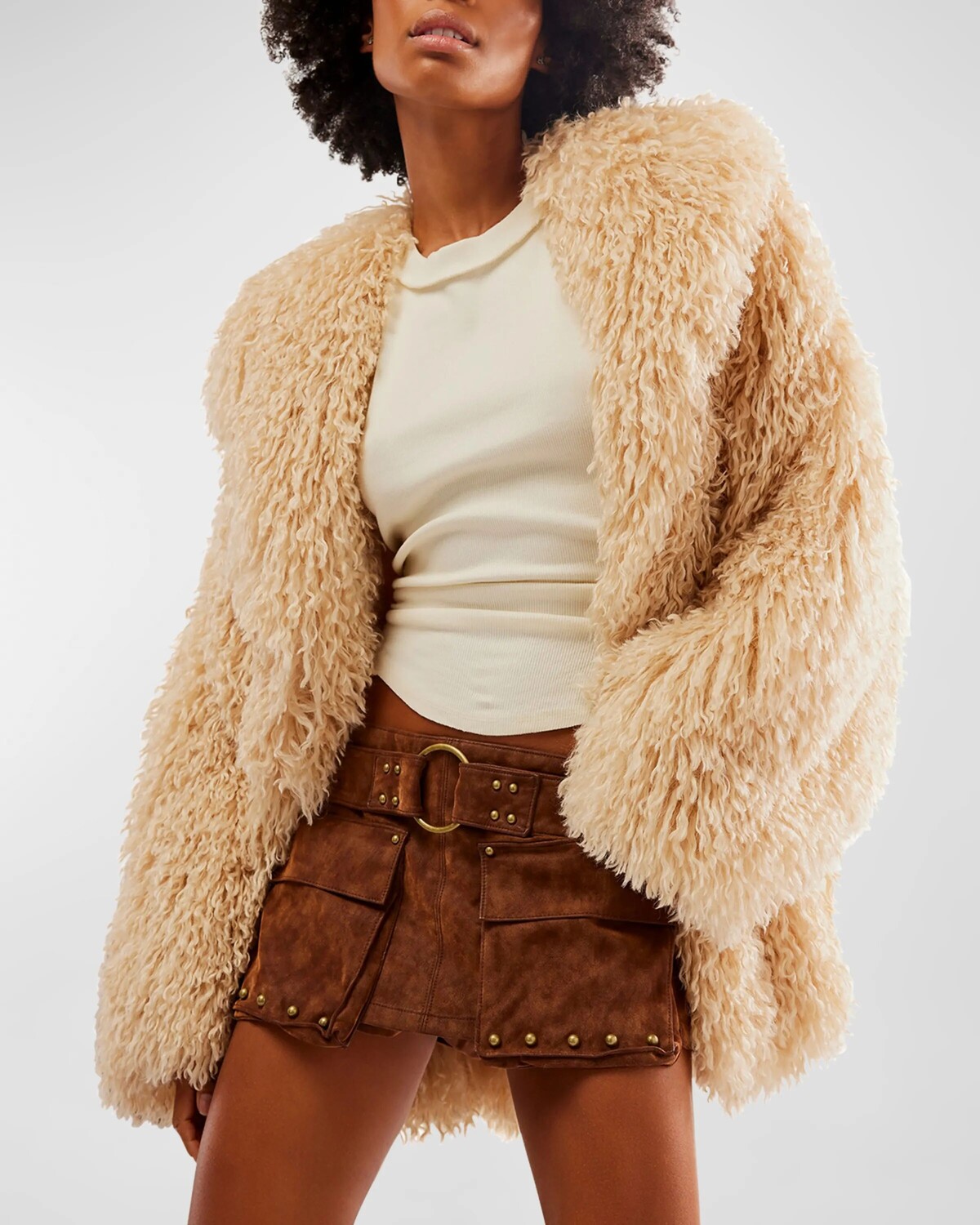 

We The Free Мини-юбка из веганской замши Micro Free People, цвет Shaved Chocolate