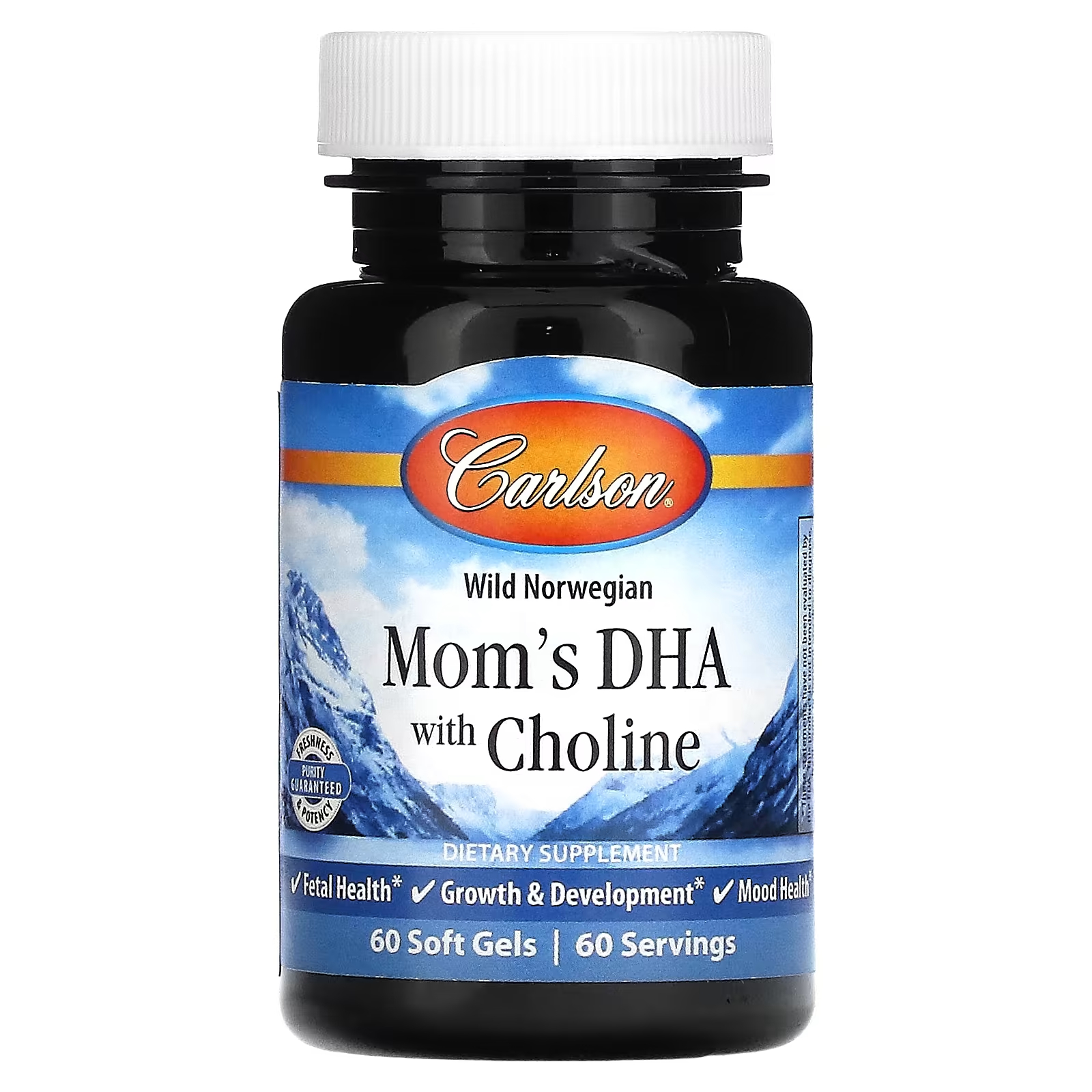Пищевая добавка Carlson Wild Norge Mom's DHA с холином, 60 мягких таблеток пищевая добавка carlson mother s dha 500 мг 60 мягких таблеток