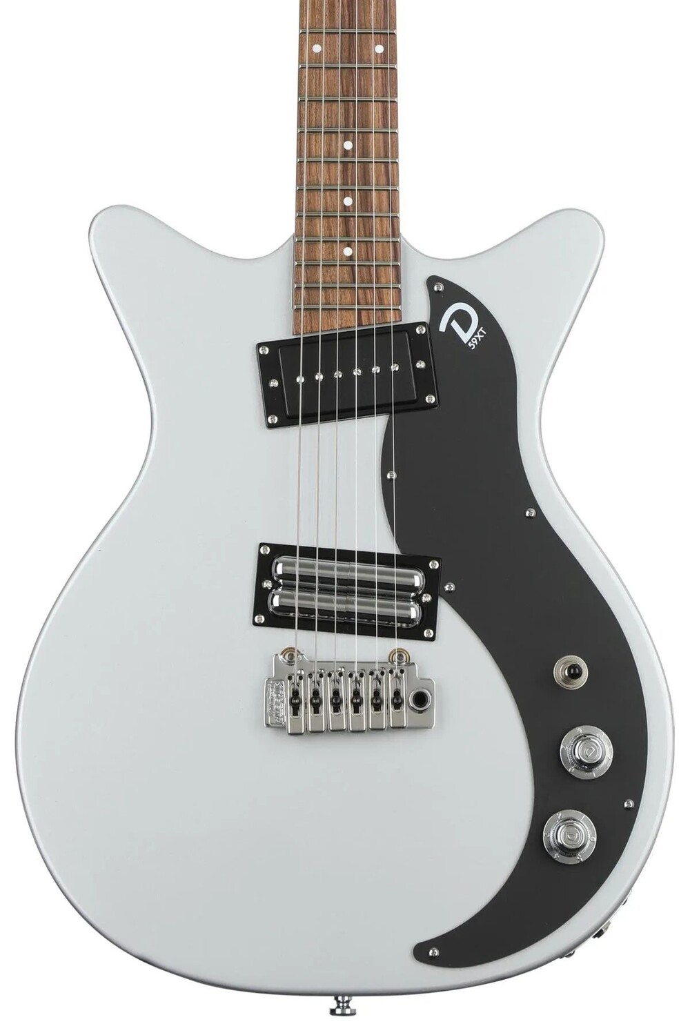 

Электрогитара Danelectro 59XT с полупустым корпусом - серебристая