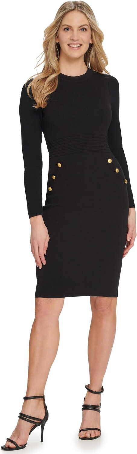 

Платье Long Sleeve Sheath with Buttons DKNY, черный