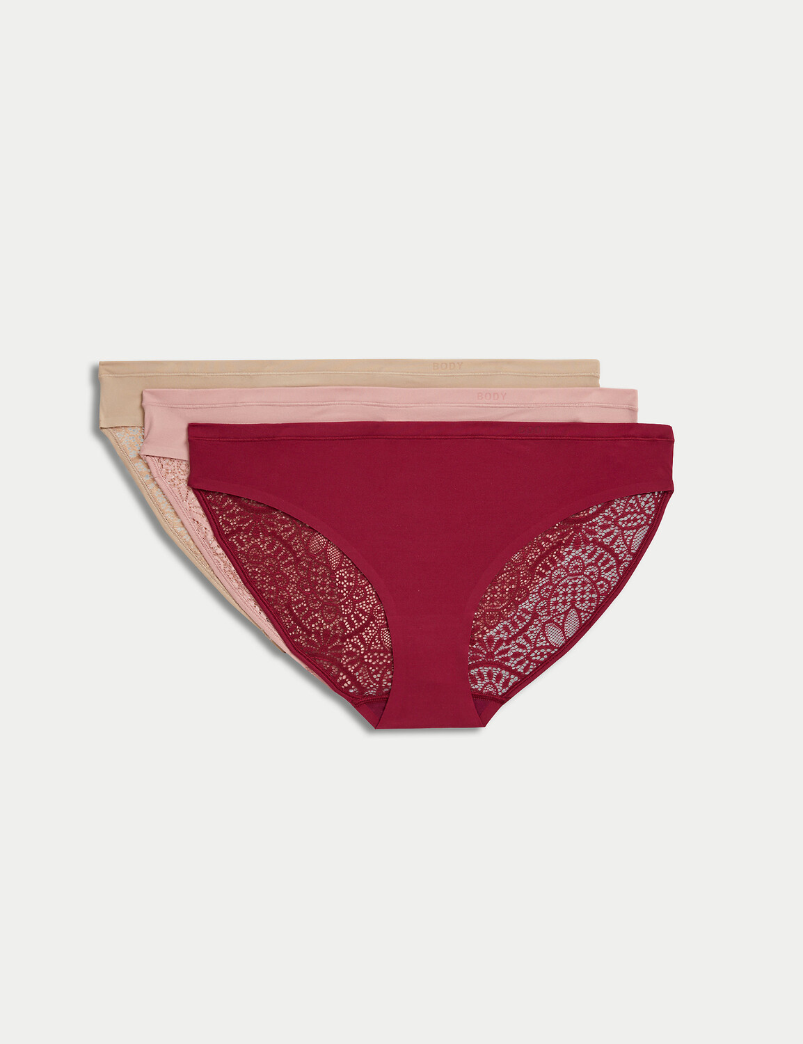 

3 шт кружевных трусика бикини Body Soft Body, темно-малиновый
