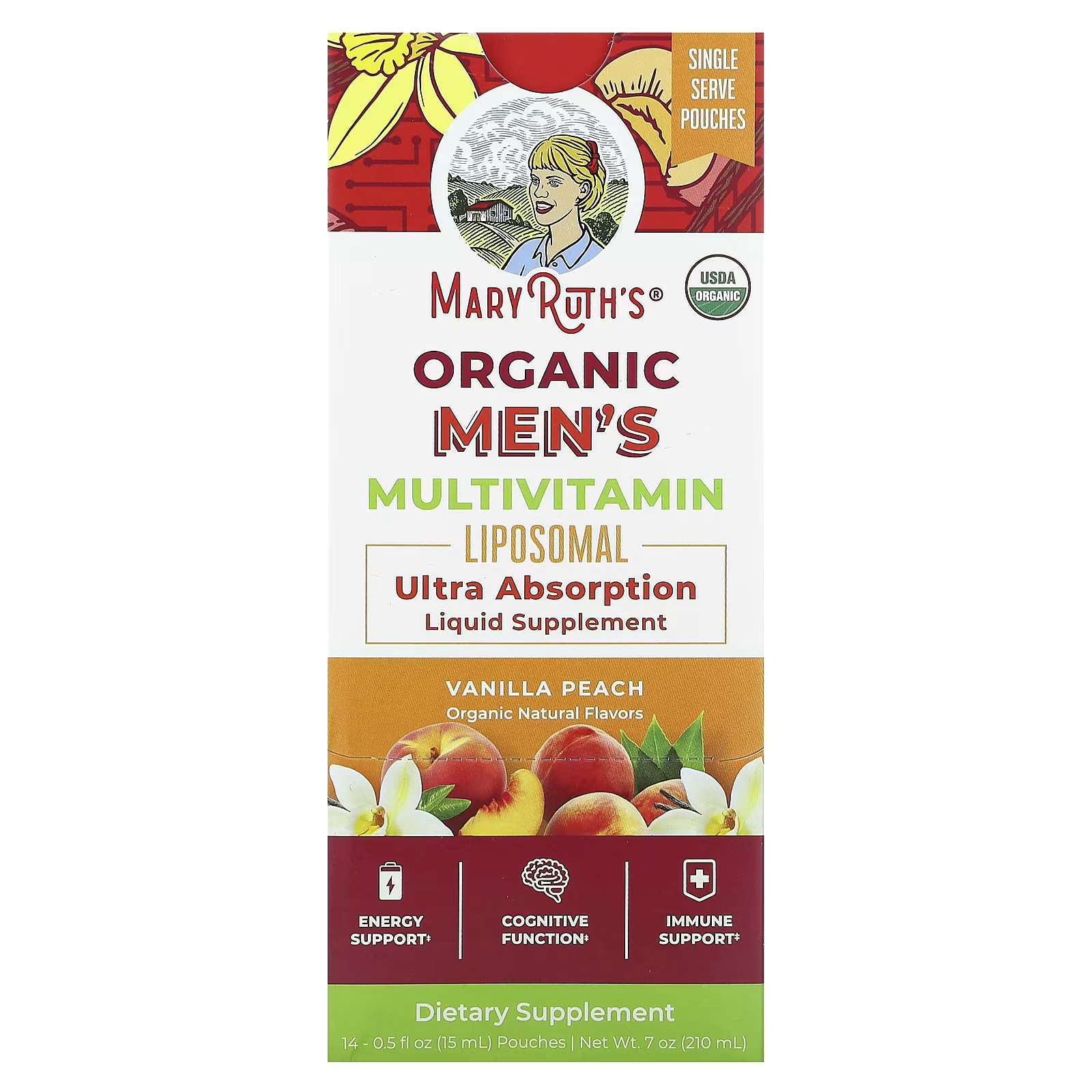 Мультивитамины мужские MaryRuth's ваниль и персик, 14 пакетиков