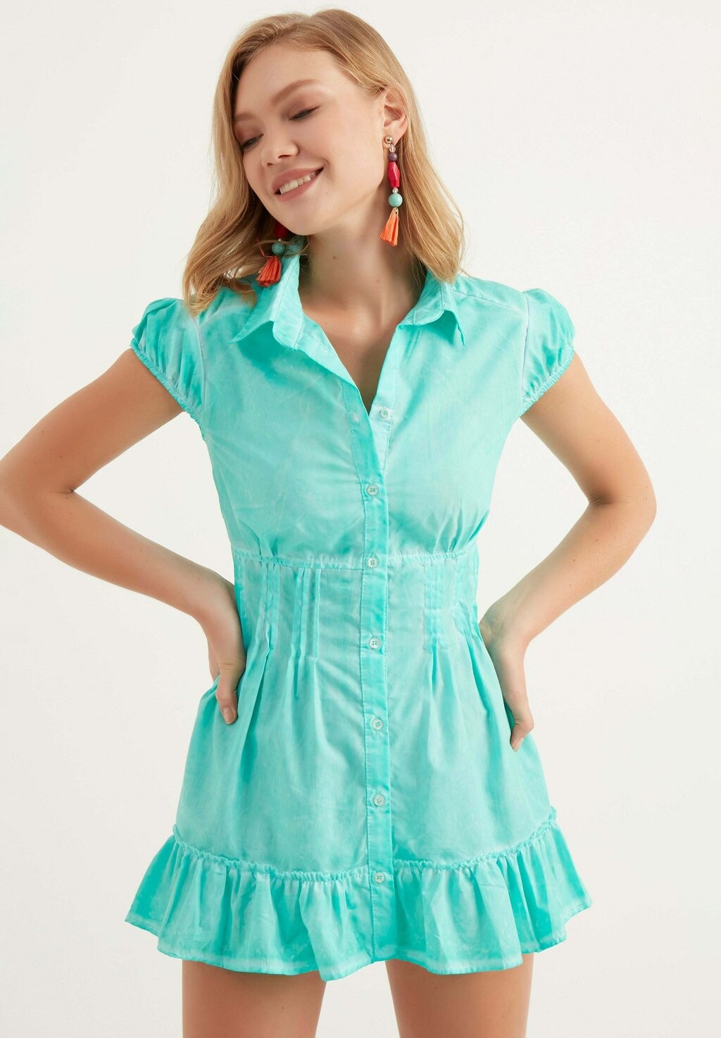 

Платье-рубашка Ruffle Detailed Mini Herita, зеленый