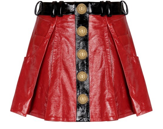 

Юбка со складками из лакированной кожи Balmain, красный