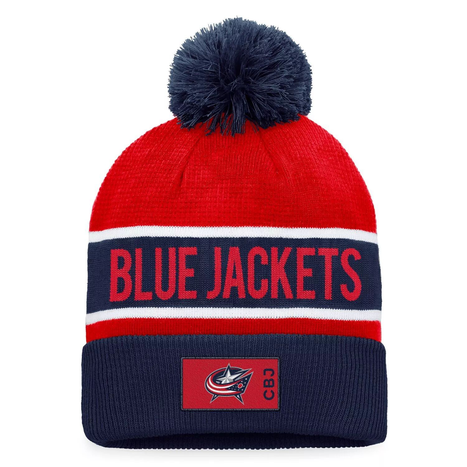 

Мужские фирменные темно-синие/красные куртки Columbus Fanatics Authentic Pro Rink вязаная шапка с манжетами и помпоном