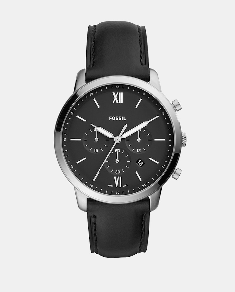 Neutra Chrono FS5452 черные кожаные мужские часы Fossil, черный модные мужские кварцевые часы с большим циферблатом и кожаным ремешком