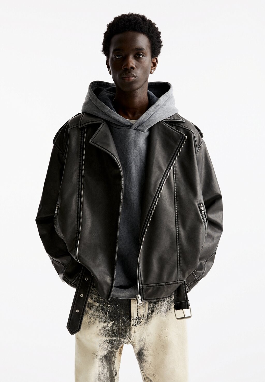 

Куртка из искусственной кожи WITH BELT-BIKER PULL&BEAR, цвет black