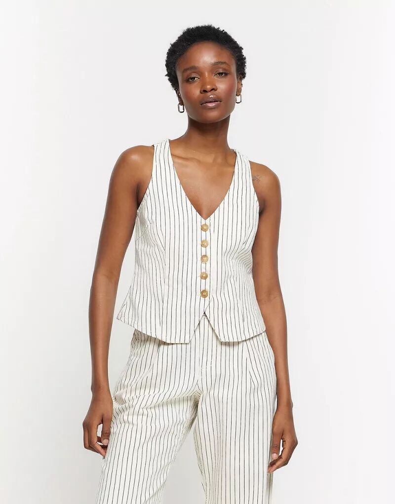 

Бежевый джинсовый жилет River Island Stripe