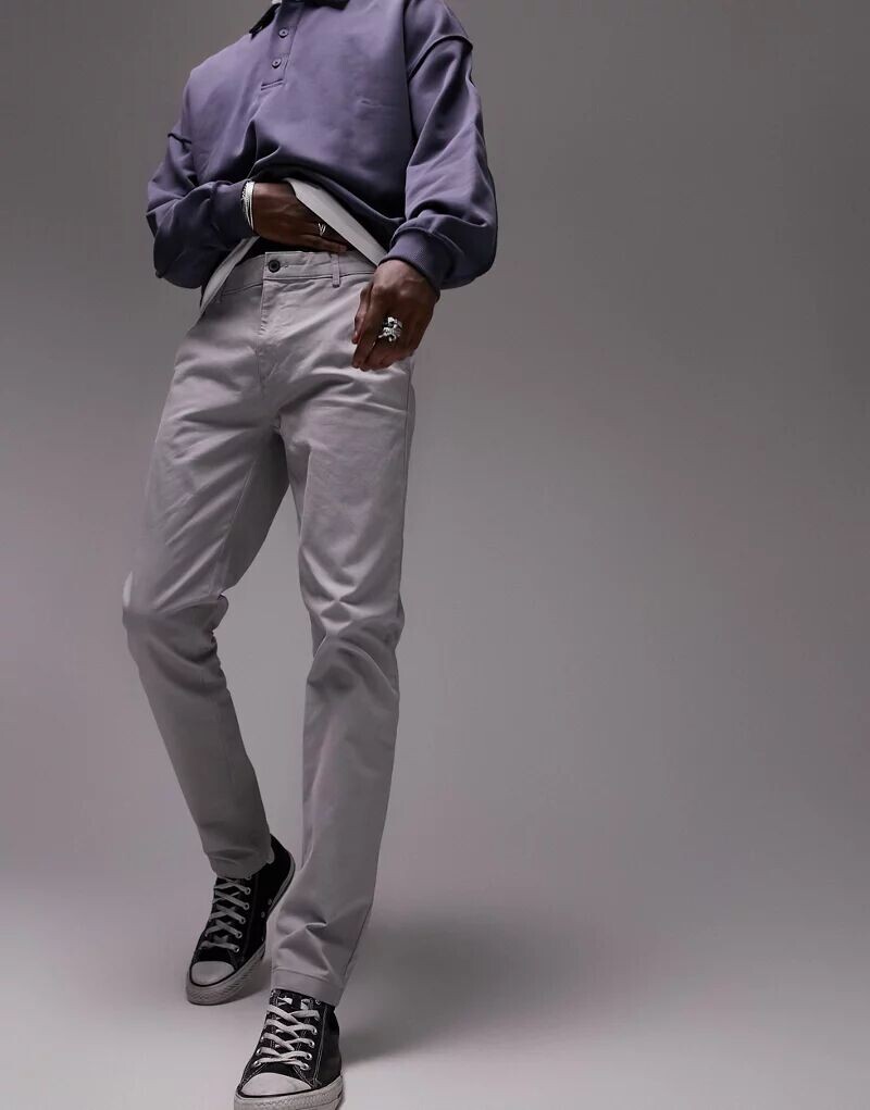 

Серые чиносы узкого кроя Topman