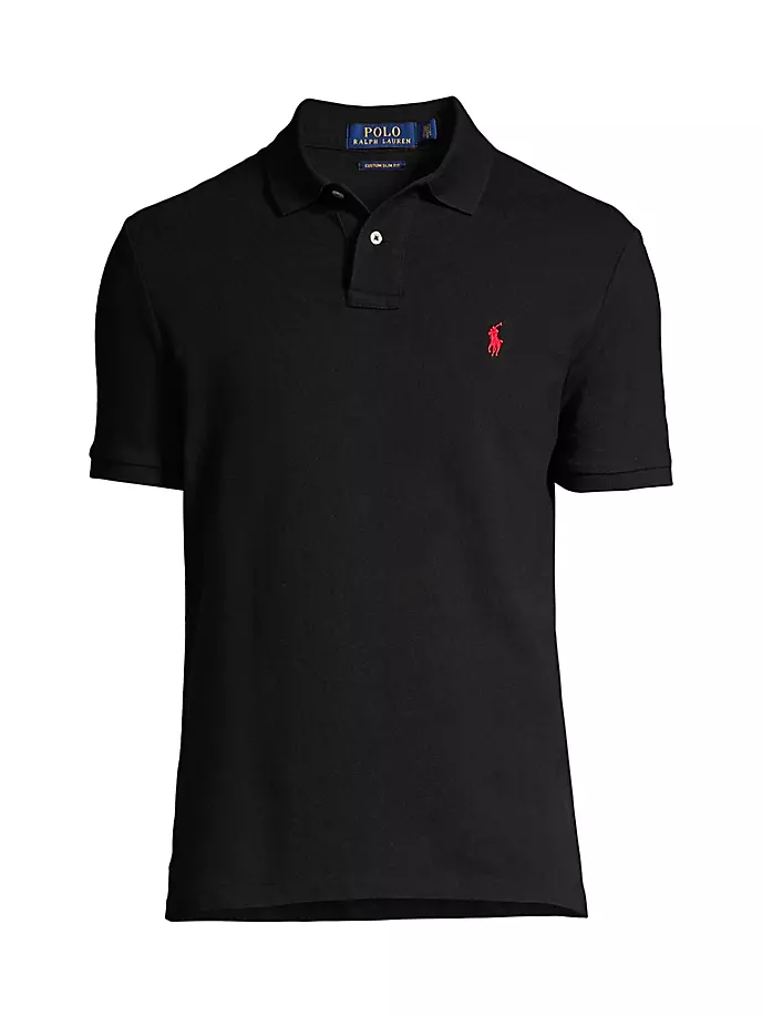 Облегающая футболка-поло из хлопковой сетки на заказ Polo Ralph Lauren, черный