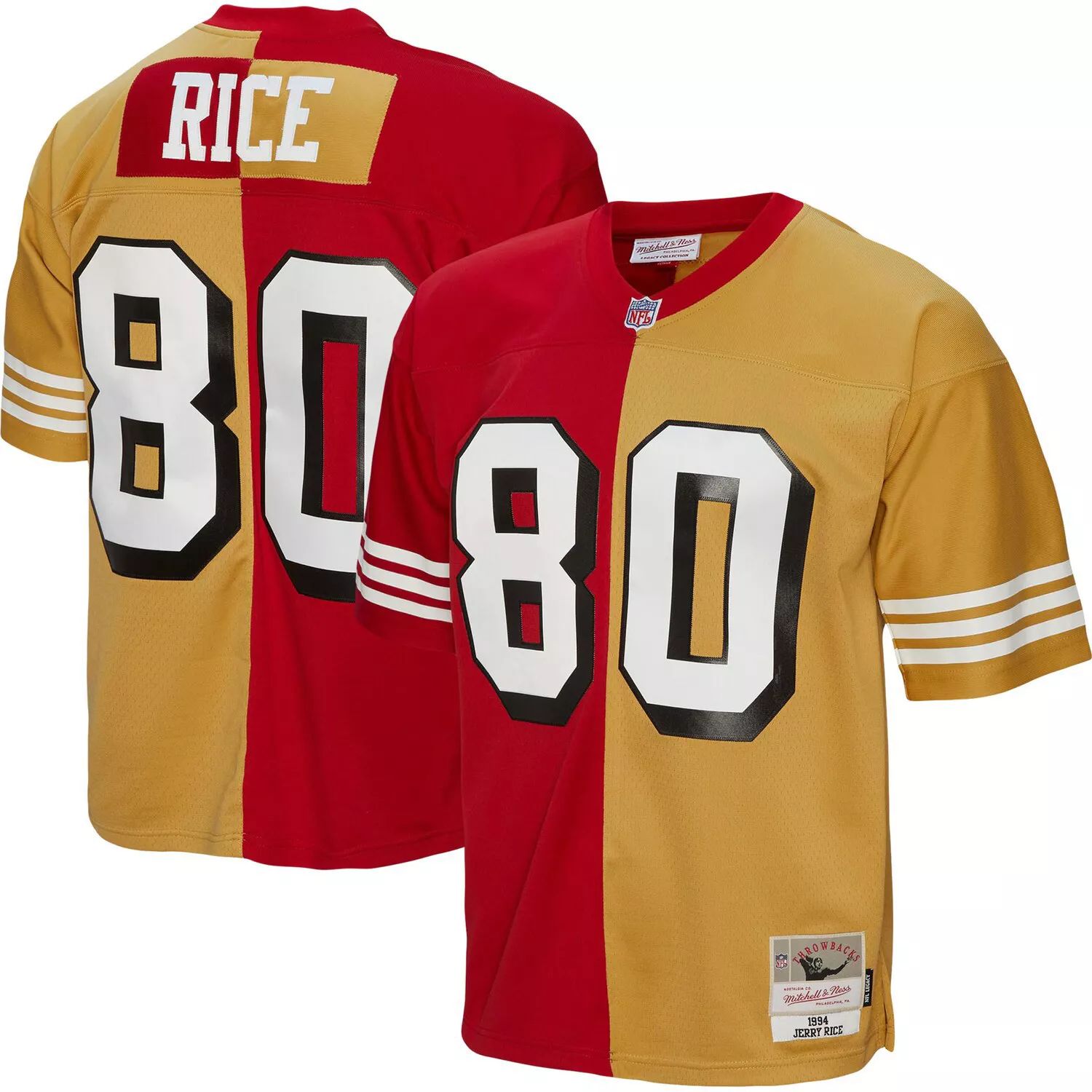 Мужская футболка Mitchell & Ness Jerry Rice Scarlet/Gold San Francisco 49ers 1994 Split Legacy Replica Jersey