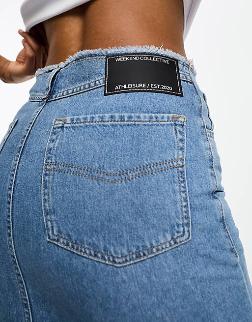 

Джинсовая юбка миди средней посадки с низкой посадкой ASOS Weekend Collective