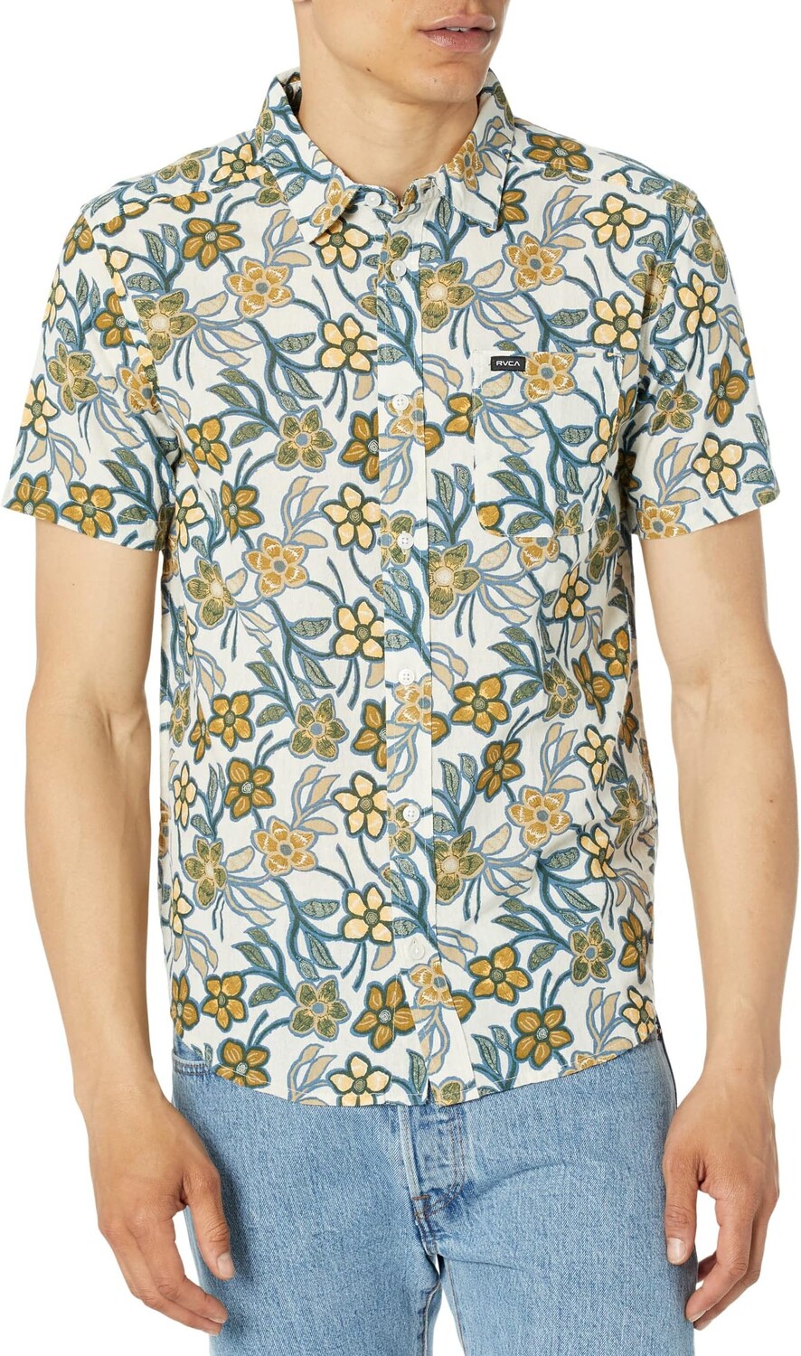 

Рубашка Evening Floral S/S Woven RVCA, цвет Silver Bleach