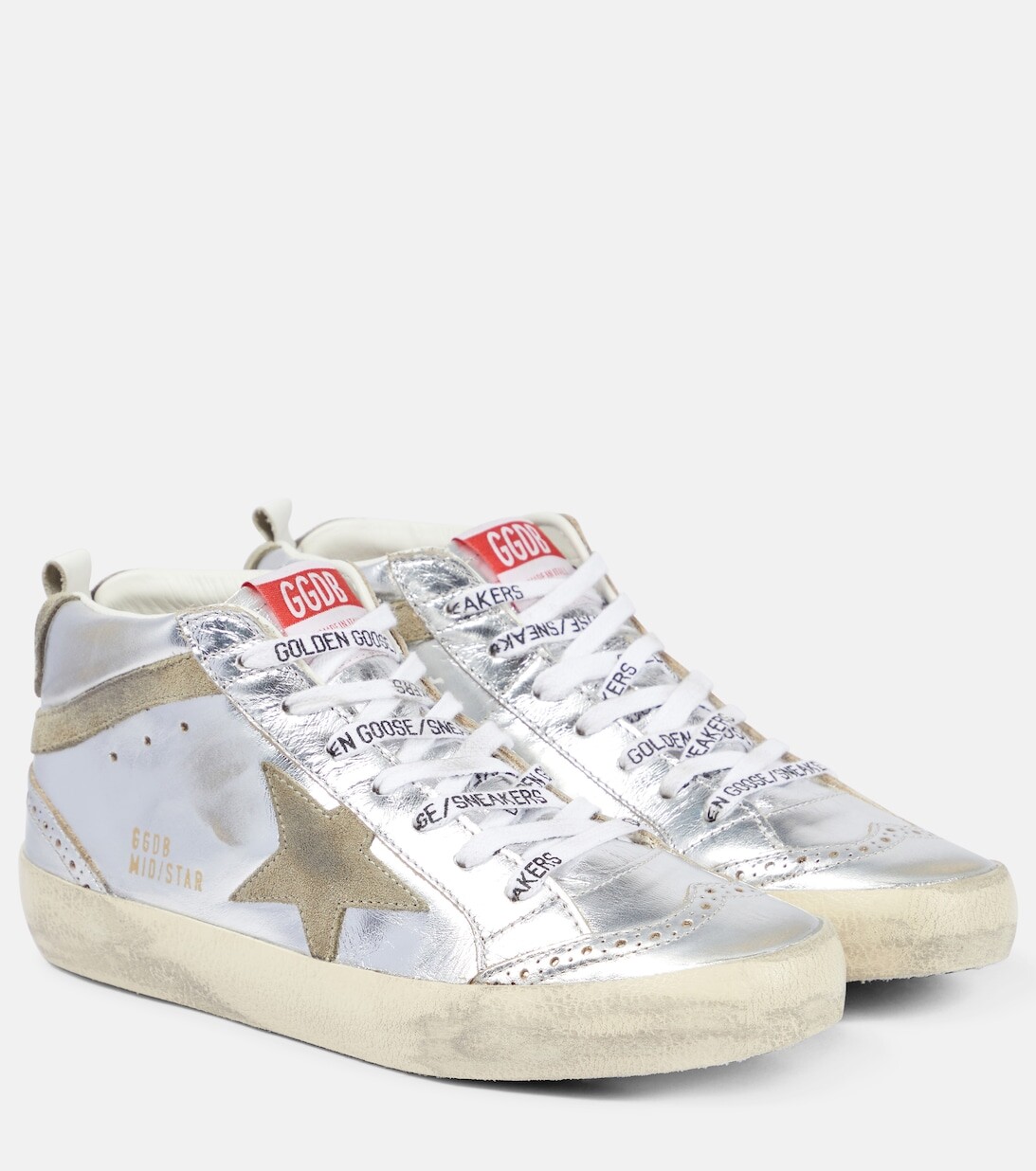 

Кроссовки Mid Star из металлизированной кожи Golden Goose, серебряный